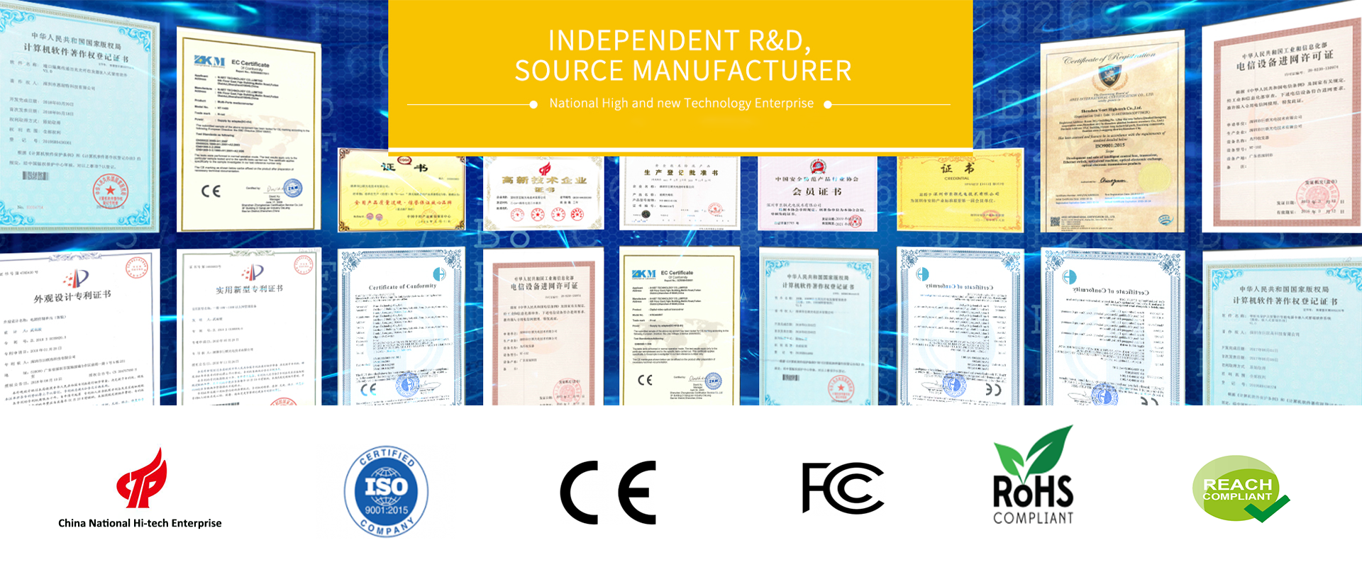 CE, FCC, Rohs, Reach certificated industrial Ethernet switches factory