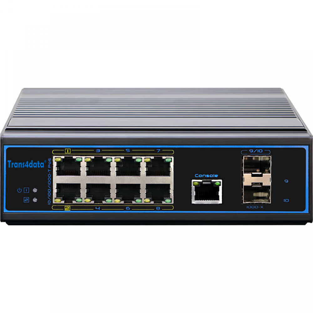 10 ports full gigabit managed industrial PoE switch, 2 ports support 90W