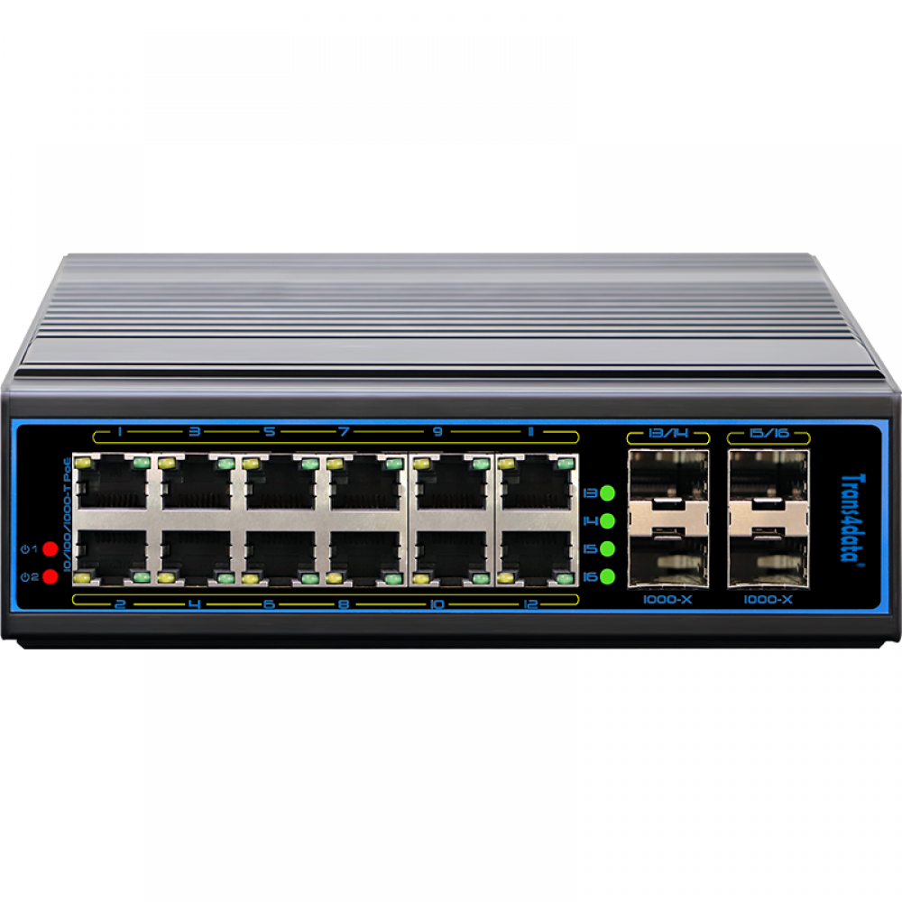 16 ports full gigabit layer 3 managed industrial PoE switch