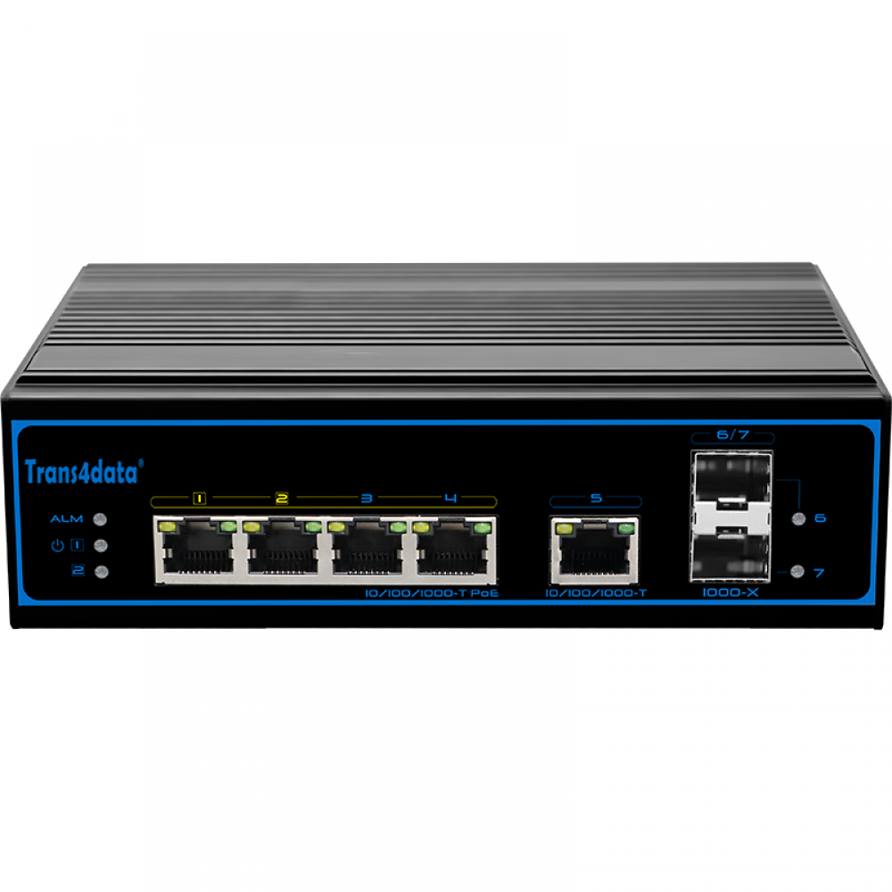 7 ports 250m 90W industrial PoE switch