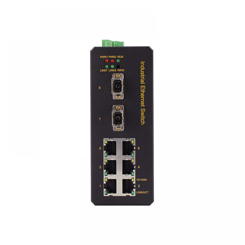 8 Ports 10/100Base layer 2 managed Din-rail industrial Ethernet switch with 2 *gigabit fiber By-pass ports uplink