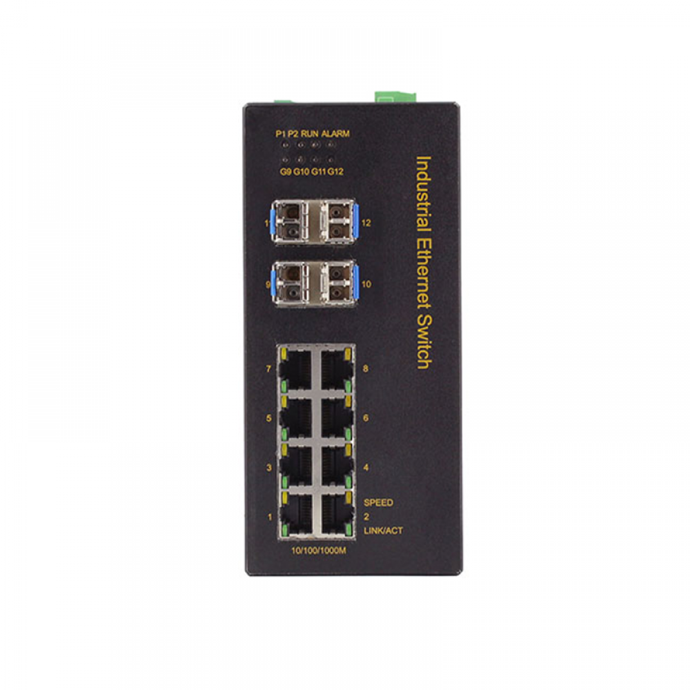 12 ports full gigabit layer 2 managed industrial Ethernet switch (8GE+4GF)