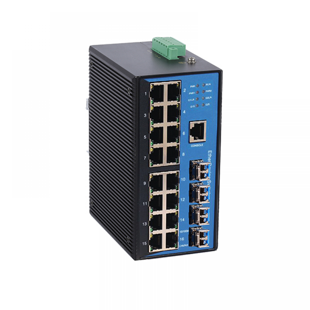 20 Ports 10/100Base layer 2 managed Din-rail industrial Ethernet switch with 4 gigabit fiber ports uplink