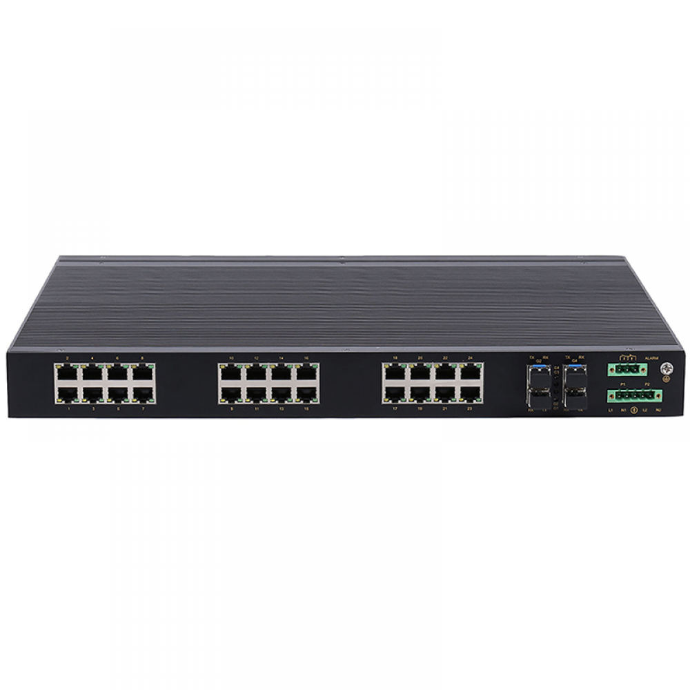 28 ports 10/100M rack-mount layer 2 managed industrial Ethernet switch with 4* gigabit fiber ports uplink