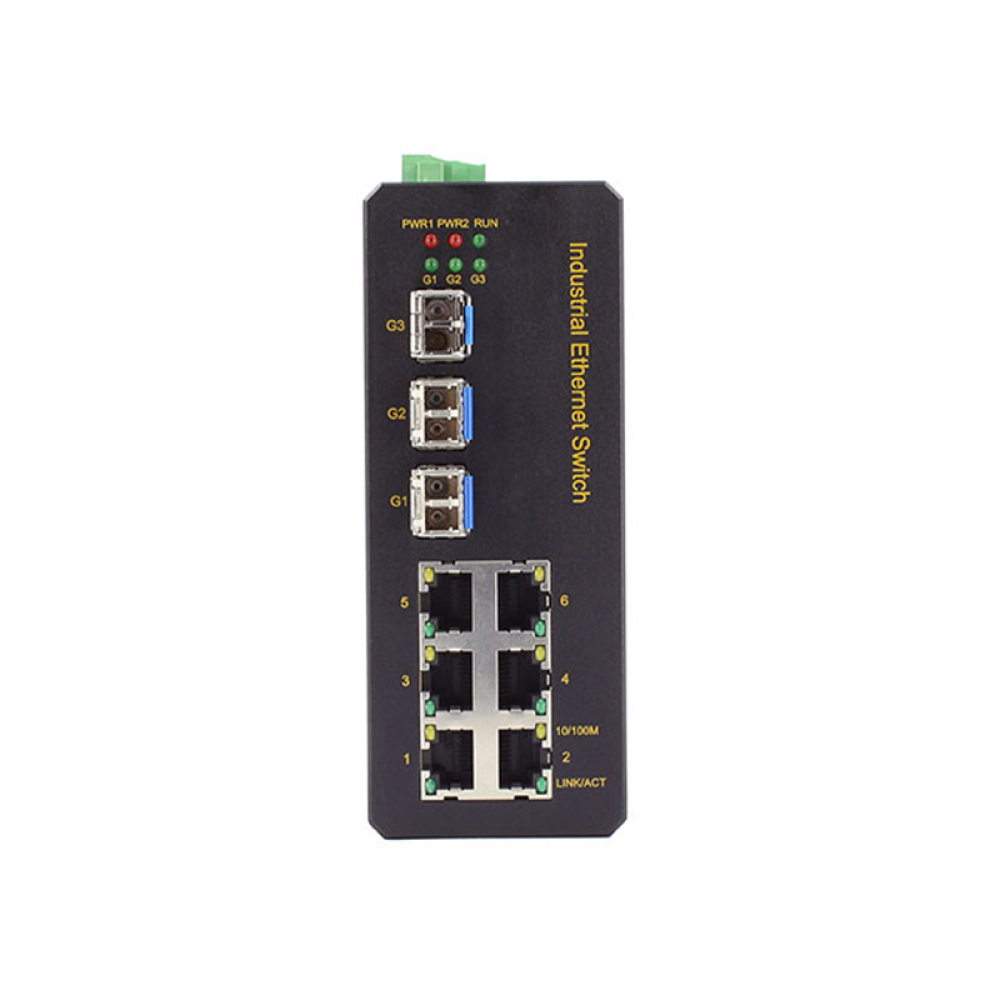 9 Ports 10/100Base layer 2 managed Din-rail industrial Ethernet switch with 3 gigabit fiber ports uplink