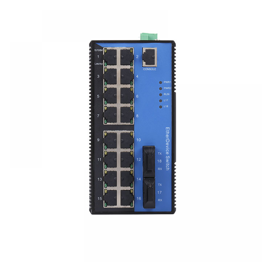 18 Ports 10/100Base layer 2 managed Din-rail industrial Ethernet switch with 2 fiber ports uplink