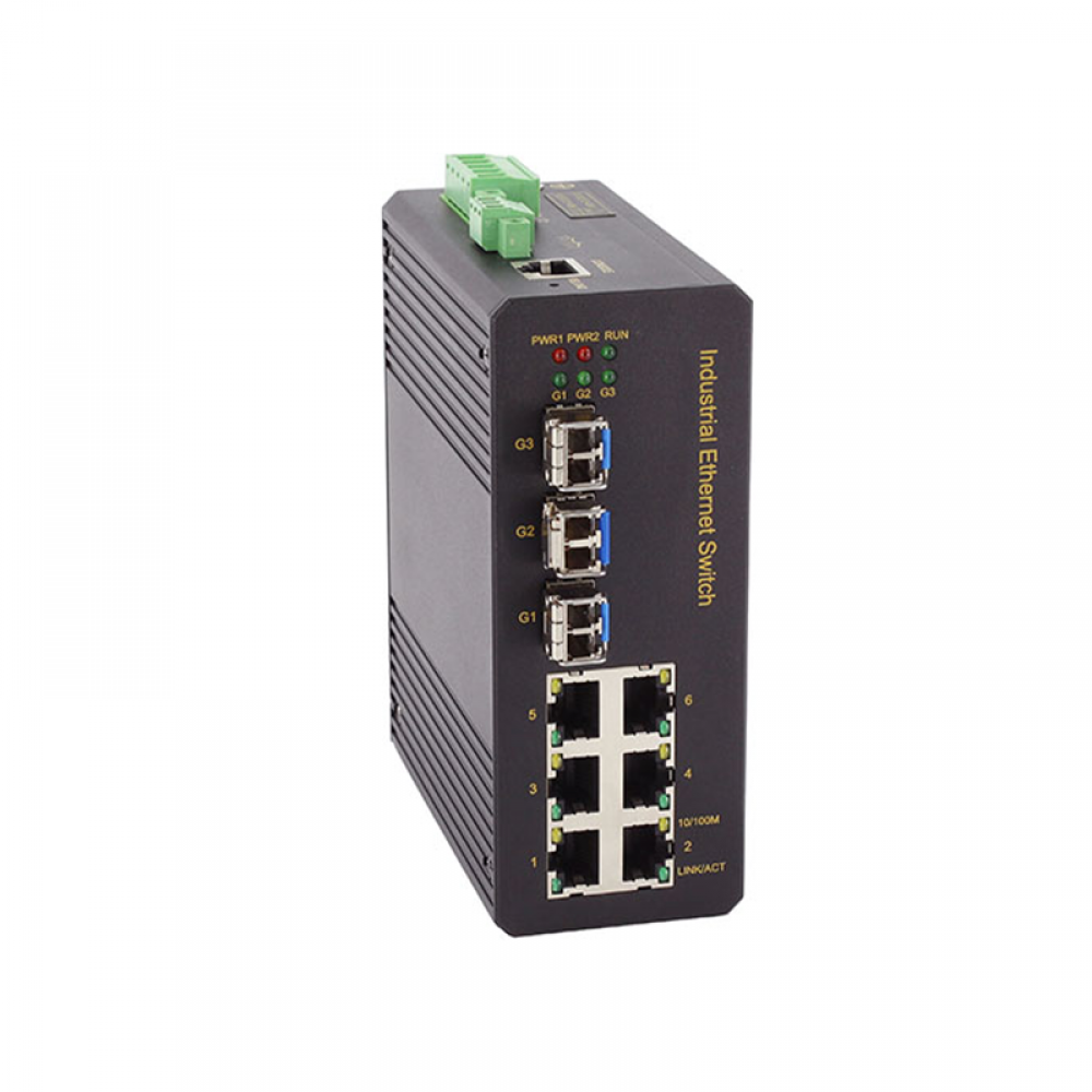 9 Ports 10/100Base layer 2 managed Din-rail industrial Ethernet switch with 3 gigabit fiber ports uplink