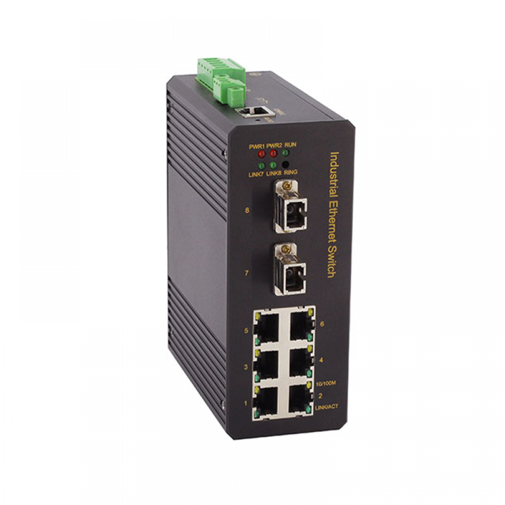 8 Ports 10/100Base layer 2 managed Din-rail industrial Ethernet switch with 2 *gigabit fiber By-pass ports uplink