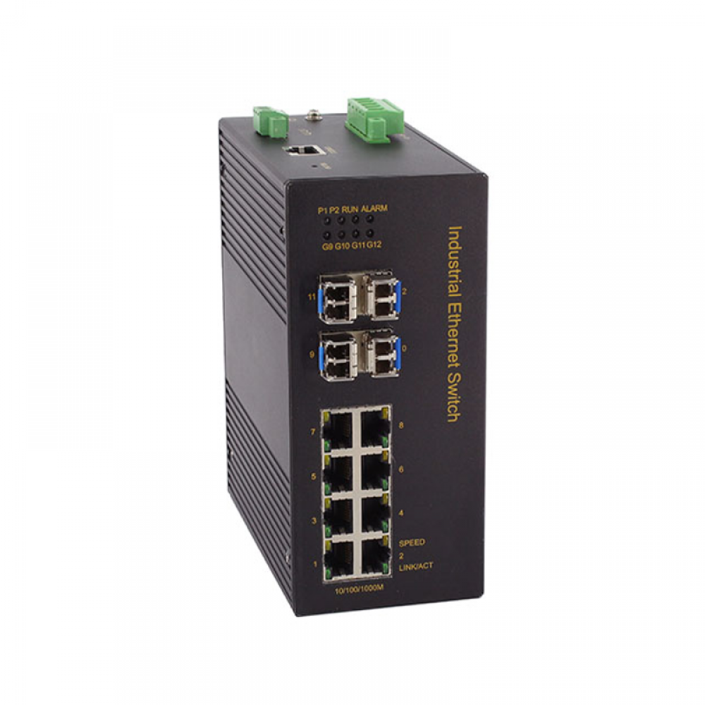 12 ports full gigabit layer 2 managed industrial Ethernet switch (8GE+4GF)