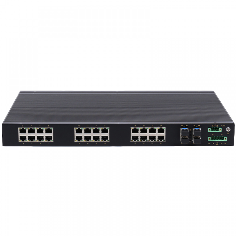 28 ports 10/100MBase rack-mount Layer 2 unmanaged industrial Ethernet switch with 4 gigabit SFP uplink