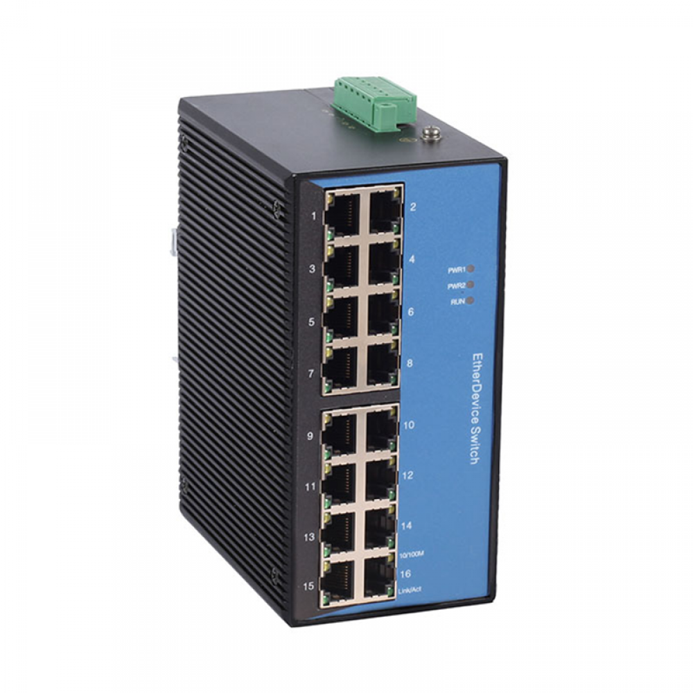 16 ports 10/100M Din-rail mounting unmanaged industrial Ethernet switch