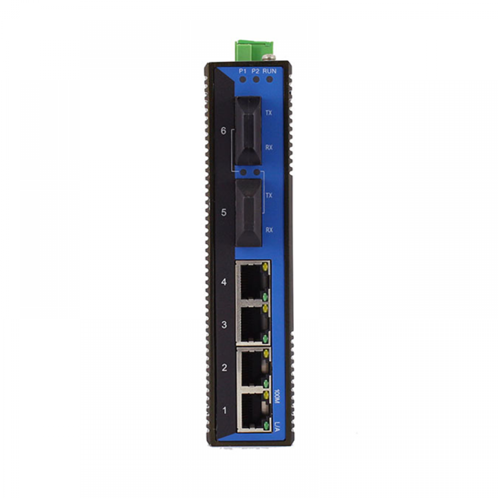 6 ports 10/100M Din-rail mounting unmanaged industrial Ethernet switch with 2x100M FX ports