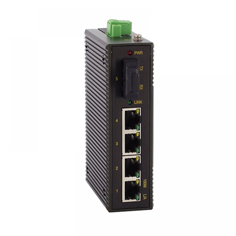 5 ports 10/100M Din-rail mounting unmanaged industrial Ethernet switch with 1x100M FX ports