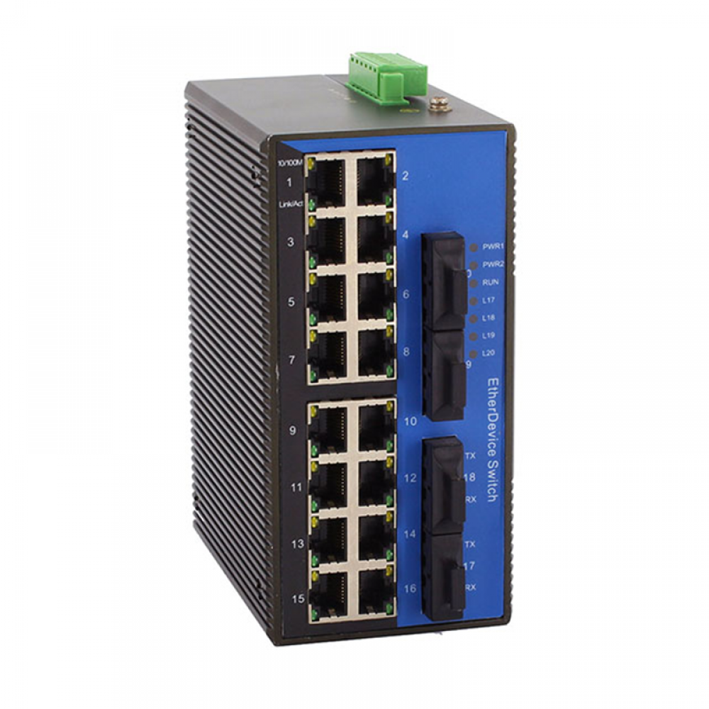 20 ports 10/100M Din-rail mounting unmanaged industrial Ethernet switch with 4x100M FX ports