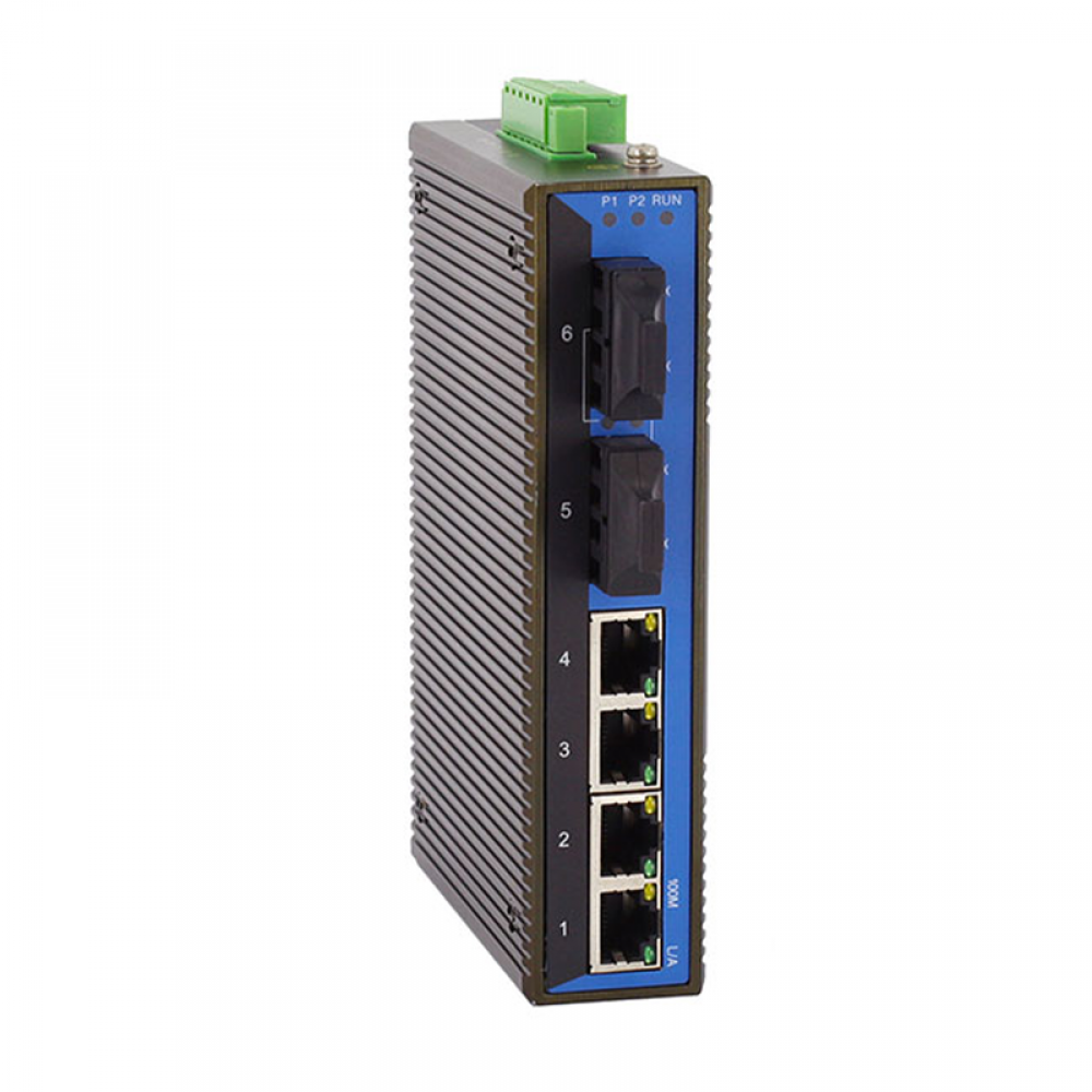 6 ports 10/100M Din-rail mounting unmanaged industrial Ethernet switch with 2x100M FX ports