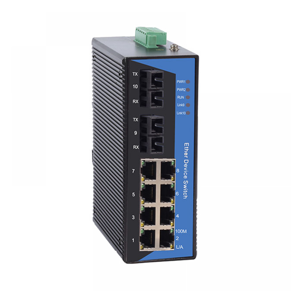 10 ports 10/100M Din-rail mounting unmanaged industrial Ethernet switch with 2x100M FX ports