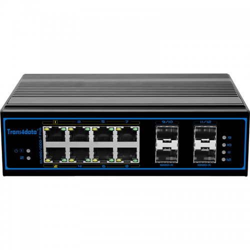 12 ports full gigabit managed industrial PoE switch, 2 ports support 90W