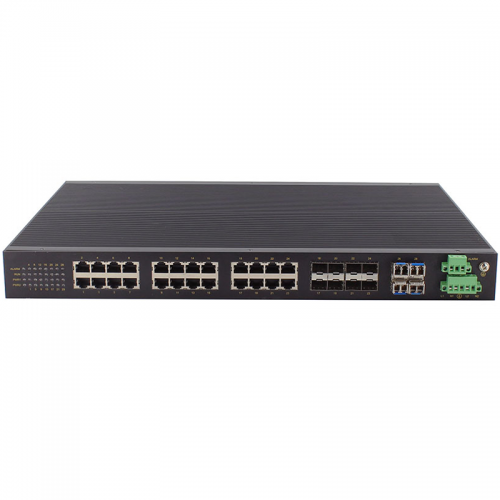 28 ports full Gigabit rack-mounted layer 2 managed industrial Ethernet switch with 8*Combo+4GF